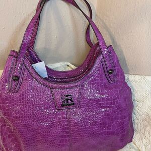New! Kenneth Cole Reaction Pink/Purple Croc Embossed Hobo Style Bag